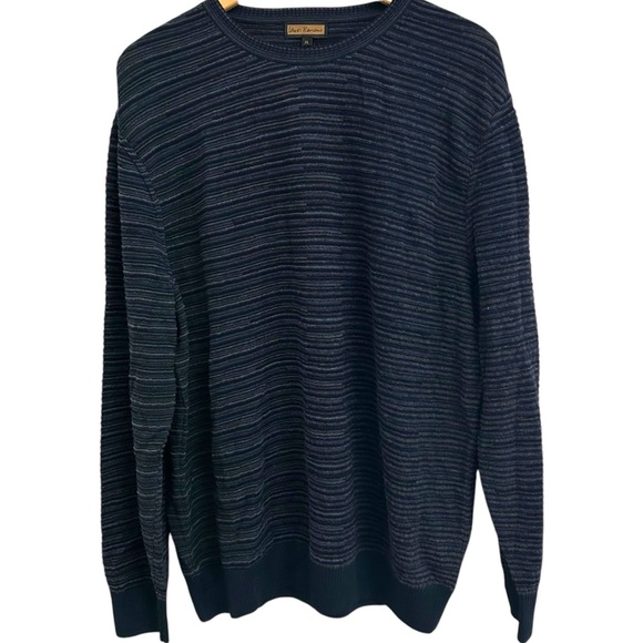 Lenor Romano Men’s Textured Multiclor Striped Fine Merino‎ Wool Crewneck Sweater - Picture 3 of 7